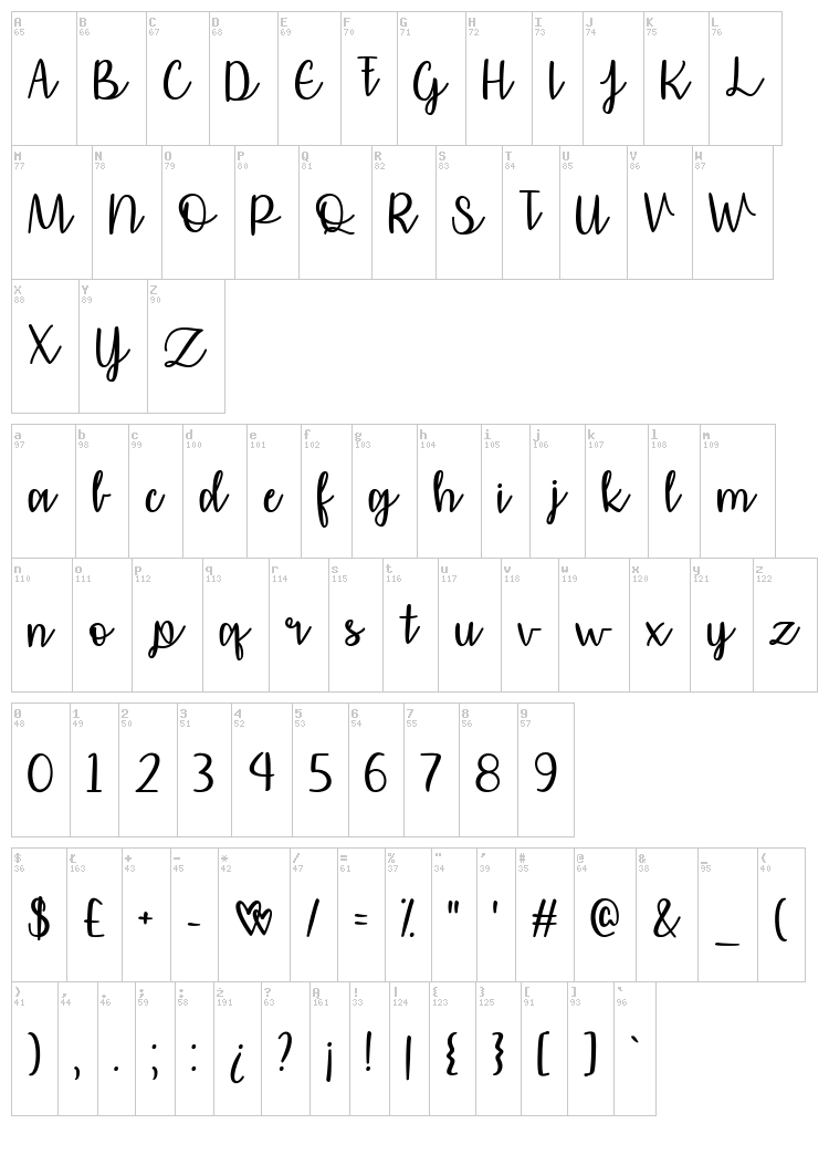 Affectionately Yours font map